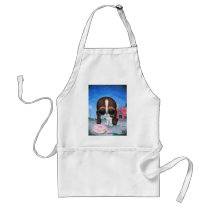 sugar, fueled, michael, banks, pity, puppy, dog, basset, hound, cute, creepy, adorable, snuggly, animal, donut, sprinkles, sweet, shop, sweets, candy, lowbrow, pop, surrealism, Apron with custom graphic design