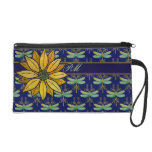 Daisy and Art Nouveau Dragonflies Wristlet Clutch
