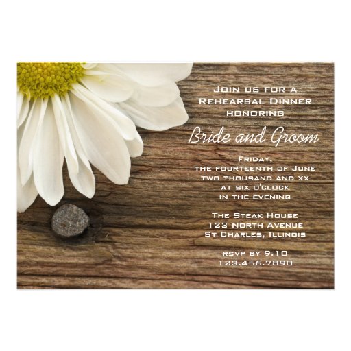 Daisy and Barn Wood Country Rehearsal Dinner Custom Invites