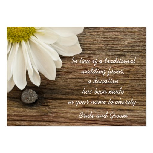 Daisy and Barn Wood Country Wedding Charity Favor Business Card Template (front side)