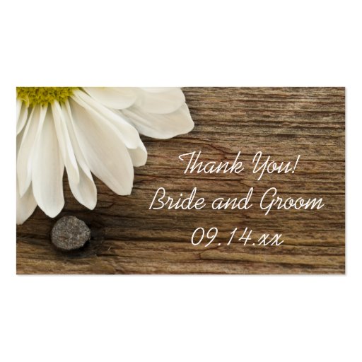 Daisy and Barn Wood Country Wedding Favor Tags Business Card Templates (front side)