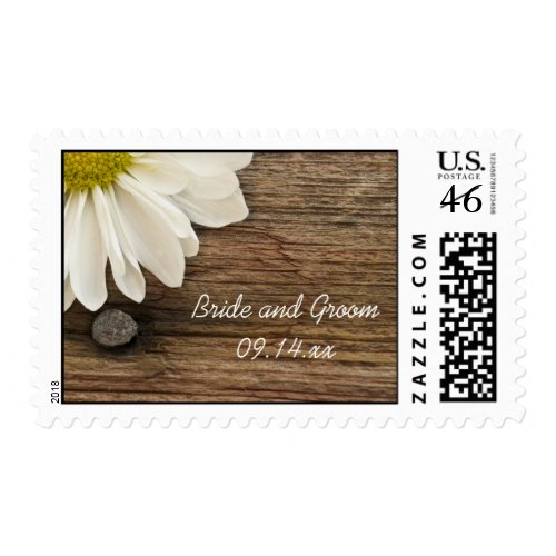 Daisy and Barn Wood Country Wedding Postage Stamp stamp