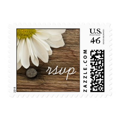 Daisy and Barn Wood Country Wedding RSVP Stamp
