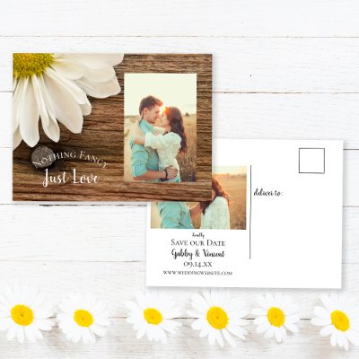 Daisy and Barn Wood Country Wedding Save the Date Post Cards
