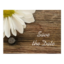Daisy and Barn Wood Country Wedding Save the Date Post Cards