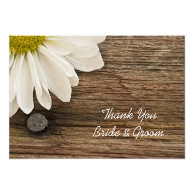 Daisy and Barn Wood Country Wedding Thank You Note Custom Invite