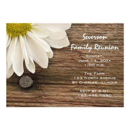 Daisy and Barn Wood Family Reunion Invitation (front side)