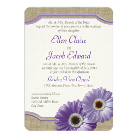 Daisy and Burlap Lavender Purple 5x7 Paper Invitation Card