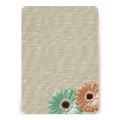 Daisy and Burlap Mint and Peach Invitations