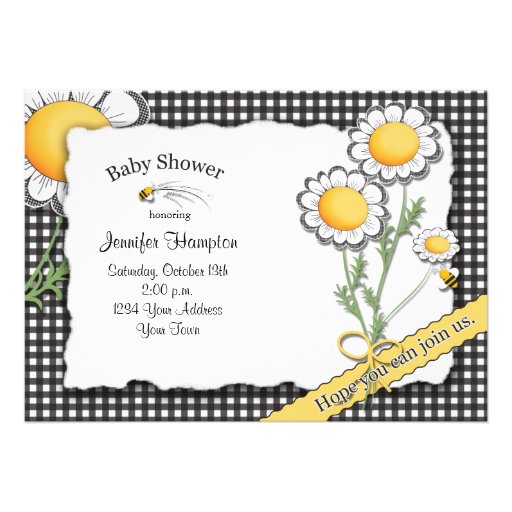 Daisy and Gingham Baby Shower Invitation (front side)