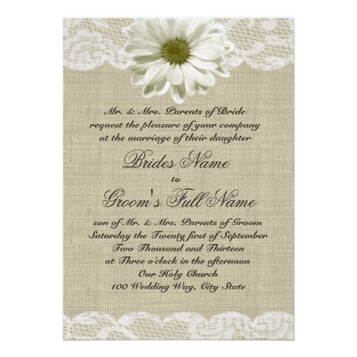 Daisy and Lace Country Burlap Wedding Invitation