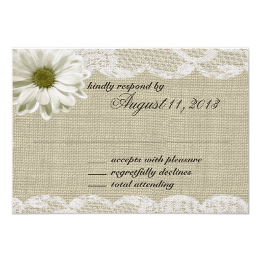 Daisy and Lace Country Burlap Wedding Response Announcement