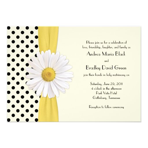 Daisy Black and Ivory Polka Dot Wedding Invitation