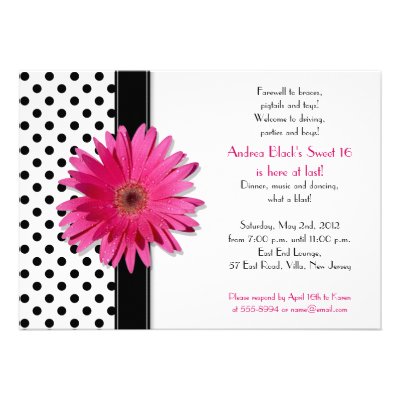 Daisy Black White Polka Dot Sweet 16 Invitation