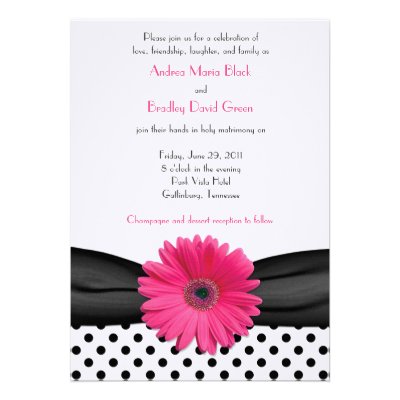 Daisy Black White Polka Dot Wedding Invitation