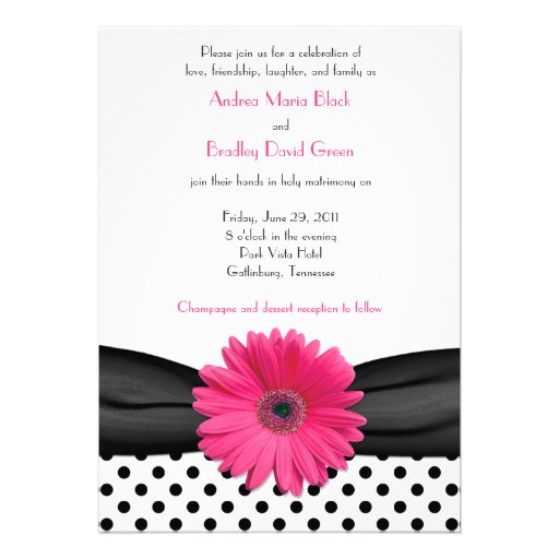 Daisy Black White Polka Dot Wedding Invitation