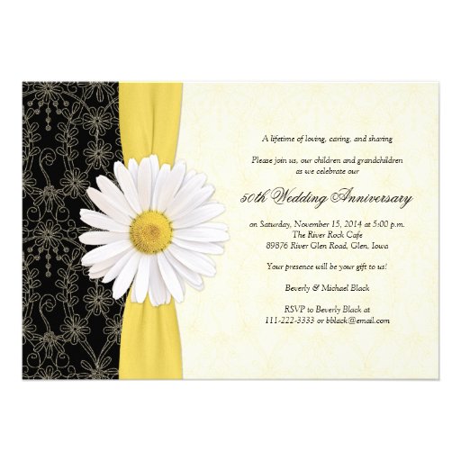 Daisy Black Yellow, Ivory Anniversary Invitation