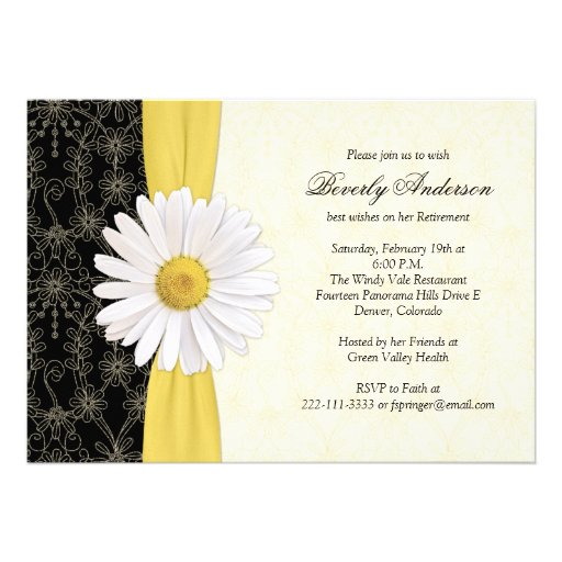 Daisy Black Yellow, Ivory Retirement Invitation (front side)