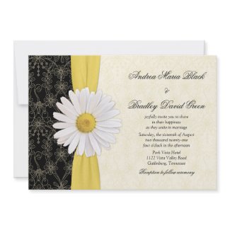 Daisy Black Yellow, Ivory Wedding Invitation invitation