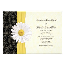 Daisy Black Yellow, Ivory Wedding Invitation