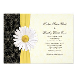 Daisy Black Yellow, Ivory Wedding Invitation
