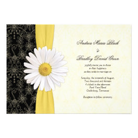 Daisy Black Yellow, Ivory Wedding Invitation