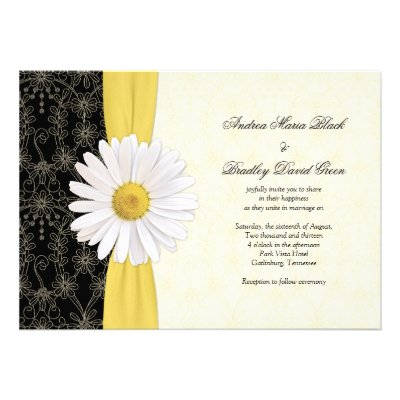 Daisy Black Yellow, Ivory Wedding Invitation