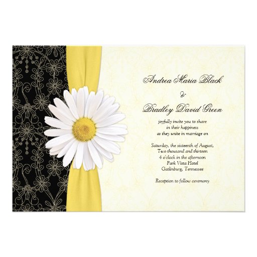 Daisy Black Yellow, Ivory Wedding Invitation