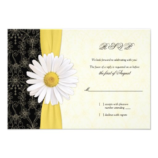 Daisy Black Yellow, Ivory Wedding Reply Card Custom Invitations