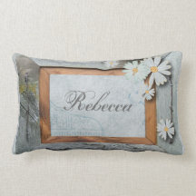 Daisy blue barnwood frame Country customizable Throw Pillows