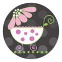Daisy Carriage Baby Invitation or Favor Sticker sticker