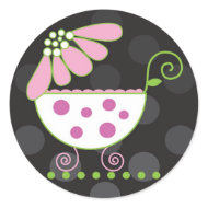 Daisy Carriage Baby Invitation or Favor Sticker sticker