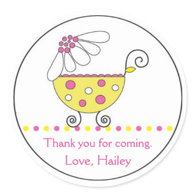 Daisy Carriage Baby Invitation or Favor Sticker