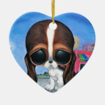 sugar, fueled, michael, banks, pity, puppy, dog, basset, hound, cute, creepy, adorable, snuggly, animal, donut, sprinkles, sweet, shop, sweets, candy, lowbrow, pop, surrealism, Ornament with custom graphic design