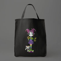 "Daisy" Cute Flower Child and Kitty Canvas Bag
