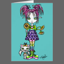 "Daisy" Cute Flower Child and Kitty Card