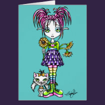"Daisy" Cute Flower Child and Kitty Card