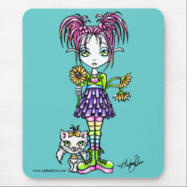 "Daisy" Cute Flower Child and Kitty Mousepad