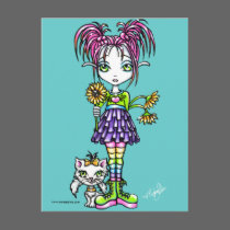 "Daisy" Cute Flower Child and Kitty Postcard by mykajelina "Daisy" Cute Flower Child and Kitty Postcard