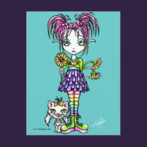 "Daisy" Cute Flower Child and Kitty Postcard