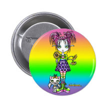 "Daisy" Cute Rainbow Cat Flower Fae Art Buttons
