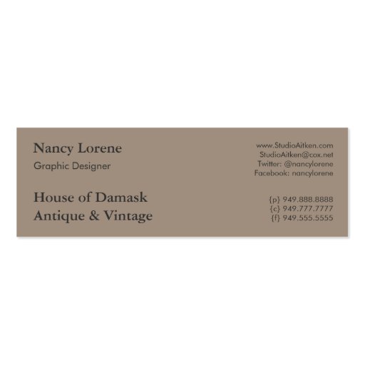 Daisy Damask, BRUSHED METAL Business Card Template (back side)