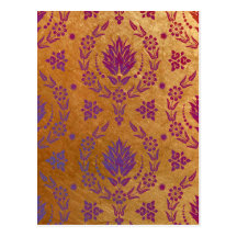 Daisy Damask, Brushed Metal in Rose Gold & Purple Post Cards