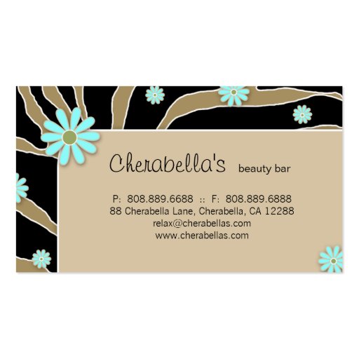 Daisy Flower Business Card Zebra Khaki BB (back side)