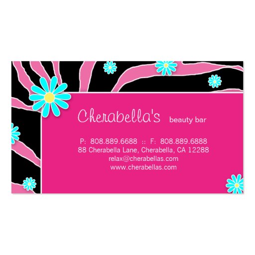 Daisy Flower Business Card Zebra Pink PB (back side)