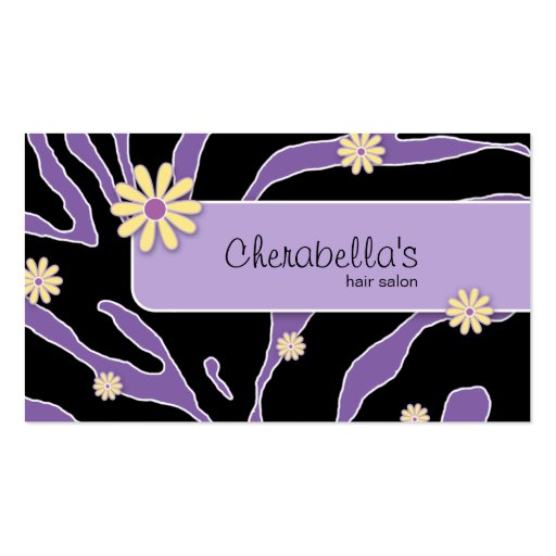 Daisy Flower Business Card Zebra Purple YB (front side)