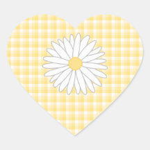 Daisy Flower in Yellow and White. Heart Stickers
