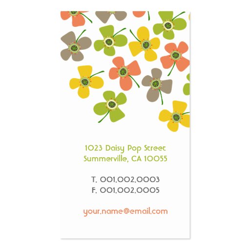 Daisy Flower Pop Fun Summer Daisies Whimsical Cute Business Cards (back side)