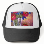 Daisy Iris Flowers Vase Painting Art - Multi hats