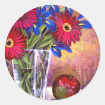 Daisy Iris Flowers Vase Painting Art - Multi Sticker